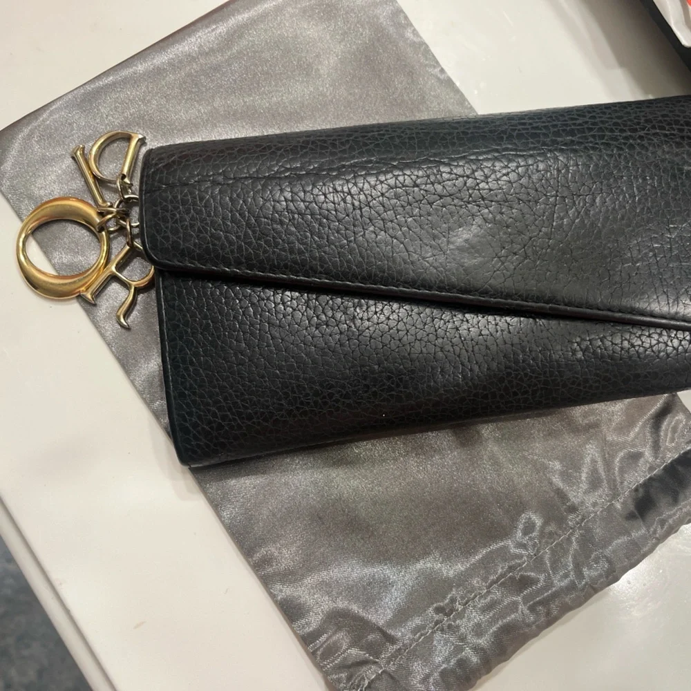 Christian Dior black tumbled leather wallet